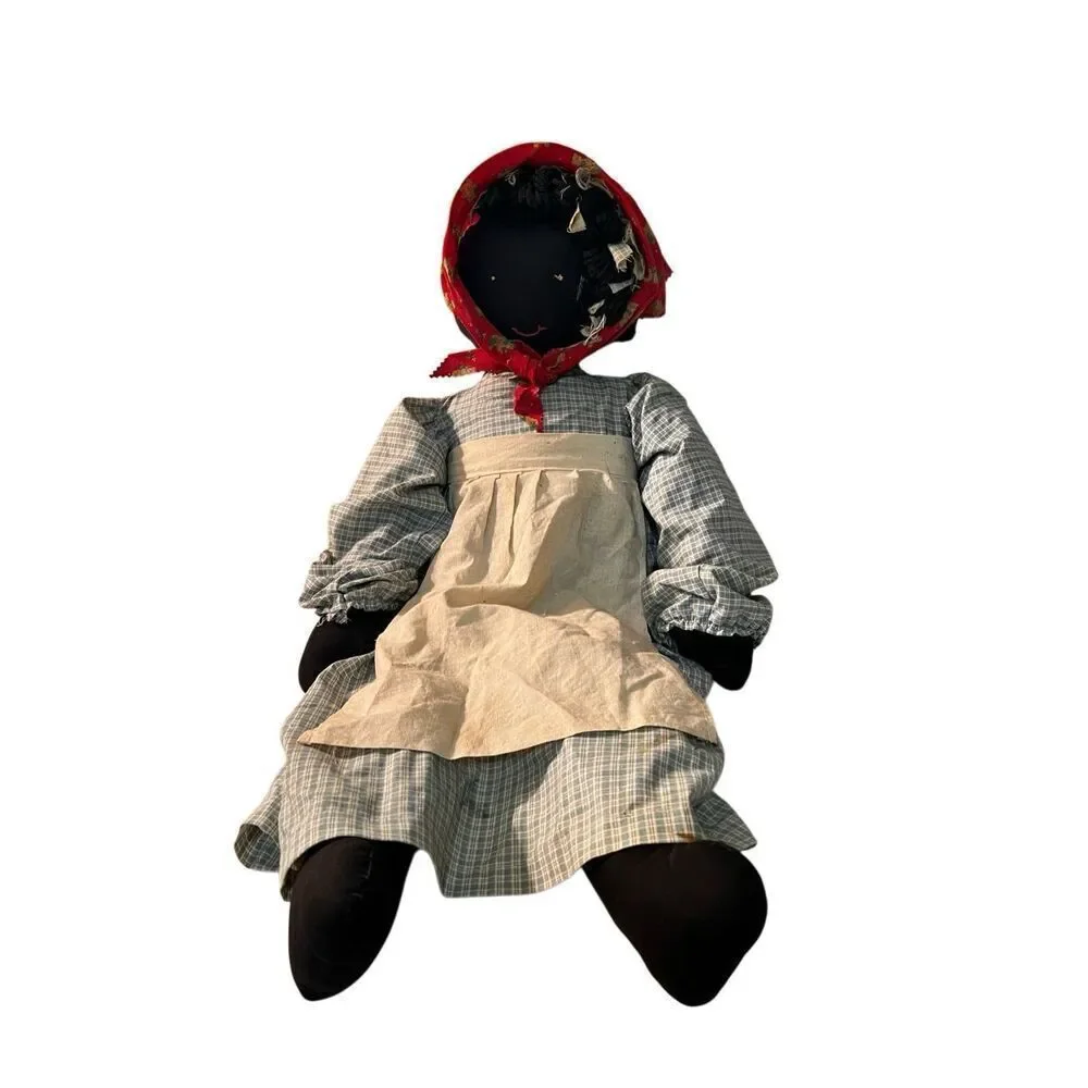 Beautiful Primitive Folk Art African American Doll Cloth Handmade 28” Tall